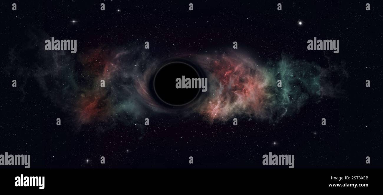 deep dark alien space black hole gravitation orbit. nebula distortion ...