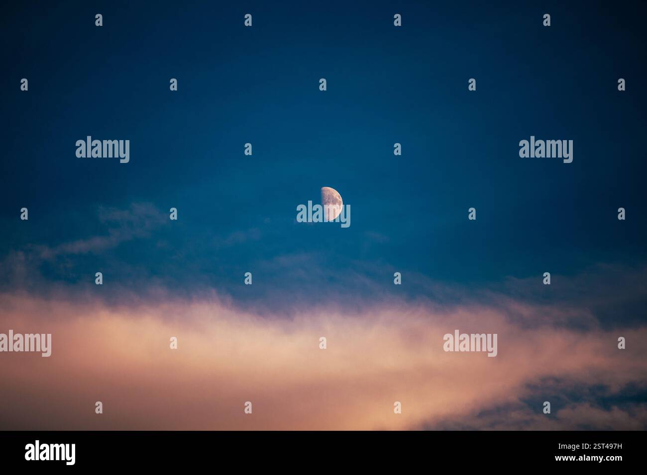 Half Moon in a Colorful Twilight