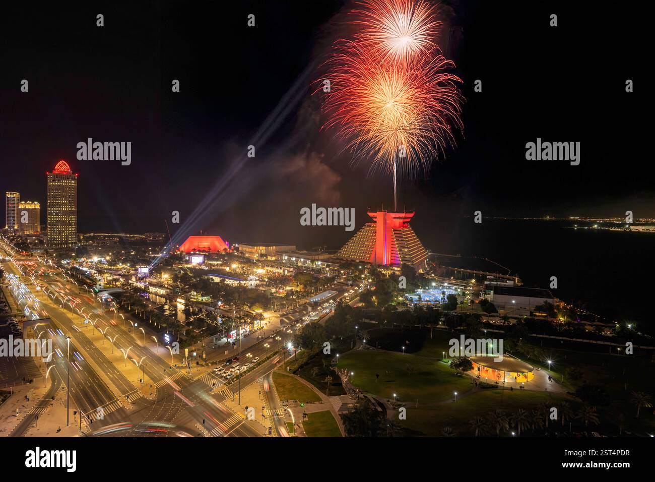 Fireworks at Qatar international Food festival 2025. QIFF 2025 Stock ...