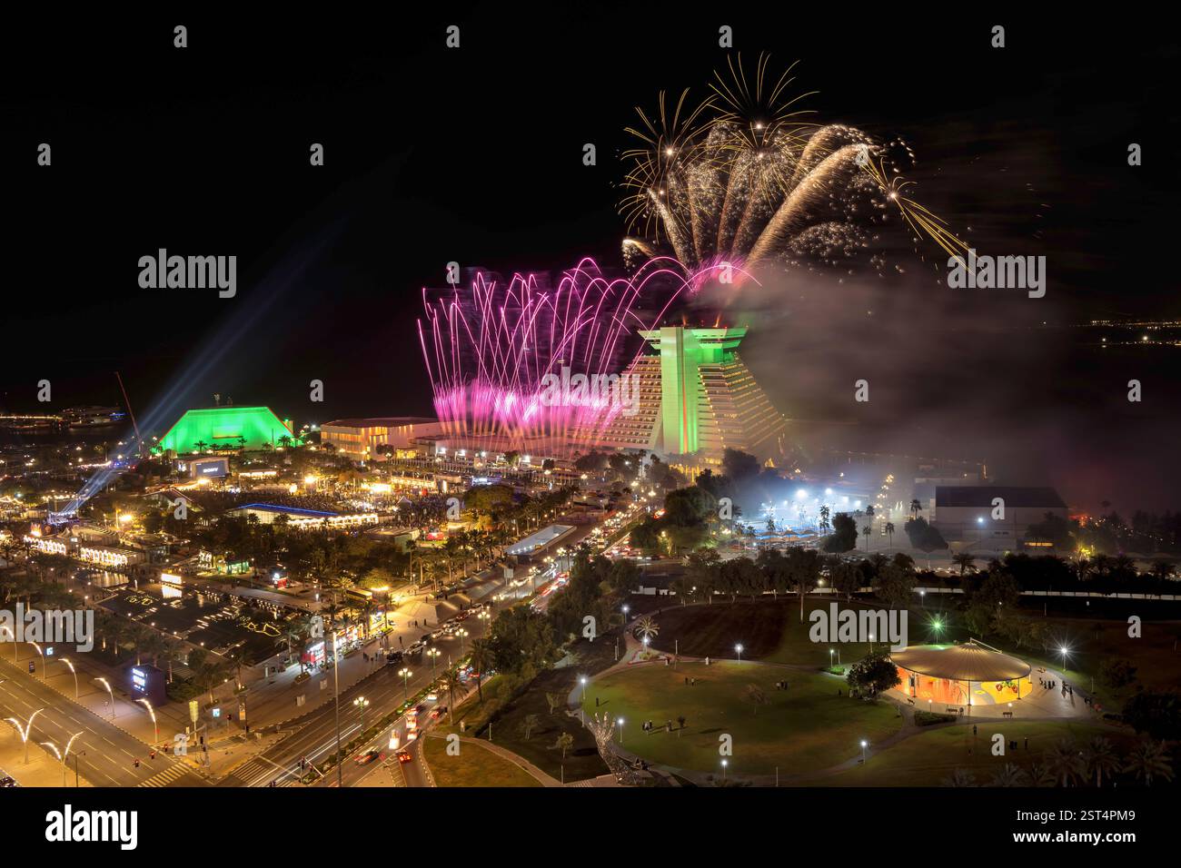 Fireworks at Qatar international Food festival 2025. QIFF 2025 Stock ...
