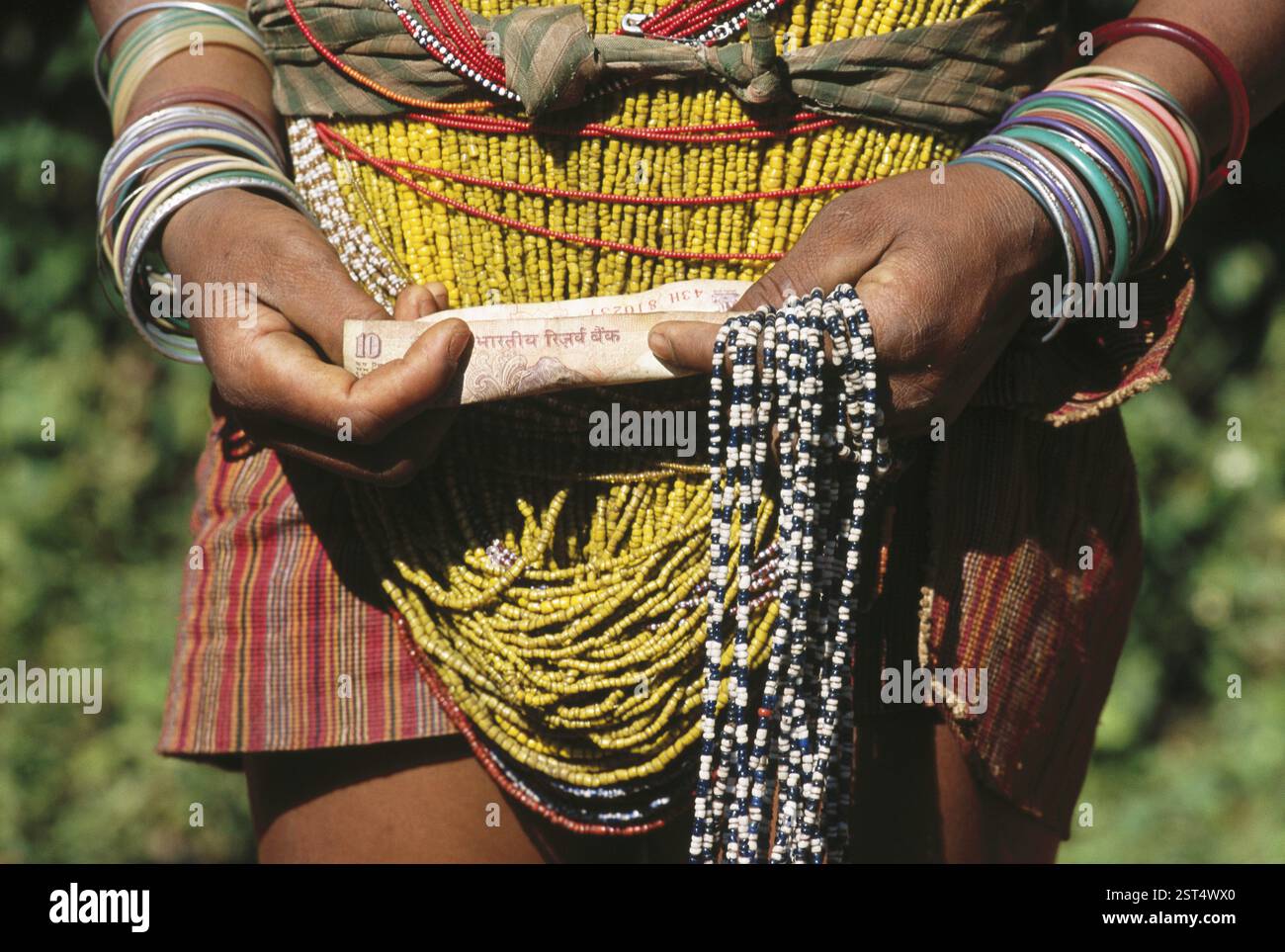 Woman holding money, Notes, rupees, Indian currency Stock Photo