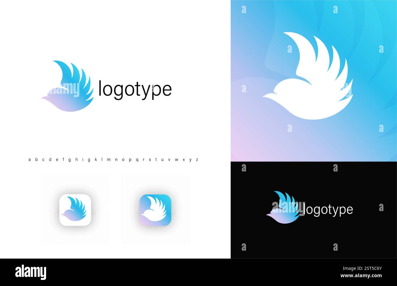 Silhouette flying bird logo symbolizing freedom, peace, and trust. Perfect for businesses, technology brands, communication apps, wellness, and Stock Vector