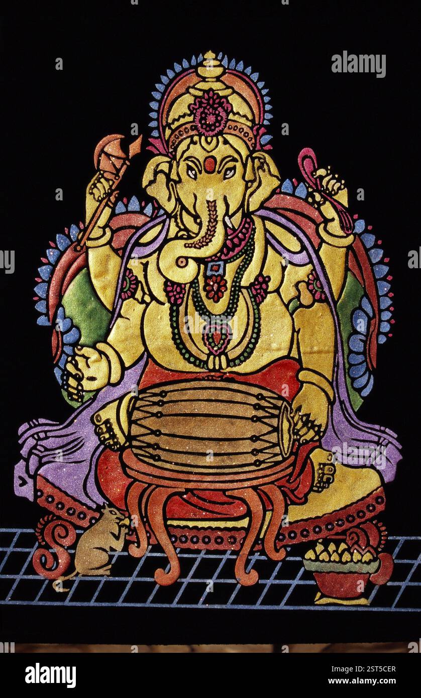 Lord Ganesha ganpati playing musical instrument embroidery work Stock ...