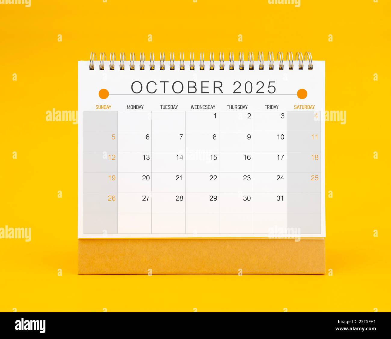 October 2025 desk calendar on yellow color background, Front view Stock ...