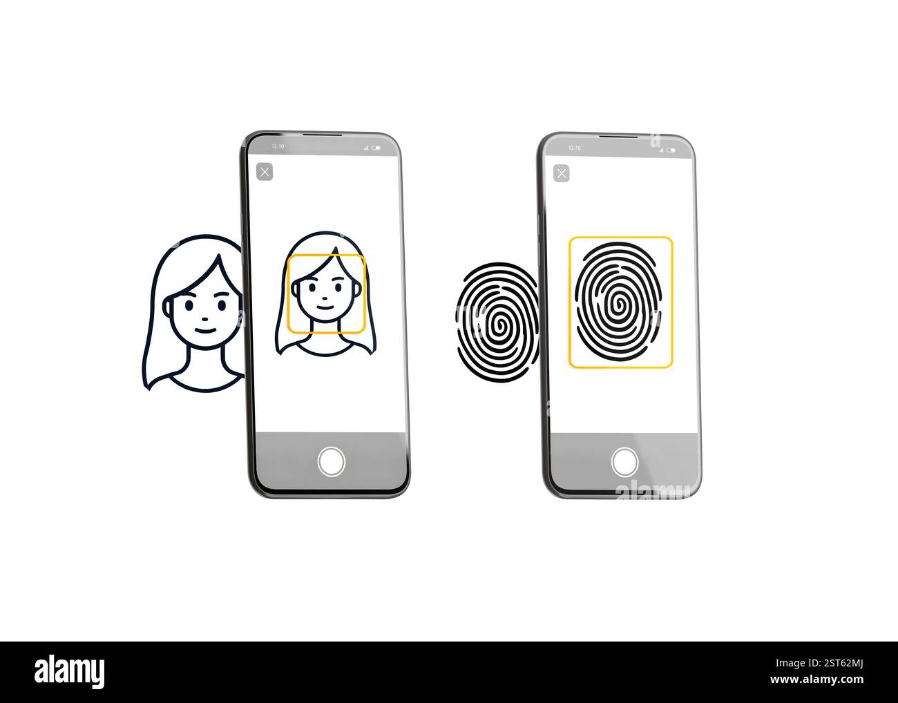 Phone face and fingerprint scanning identification, isolated Stock ... - Anxious About Phone Fingerprint Recognition