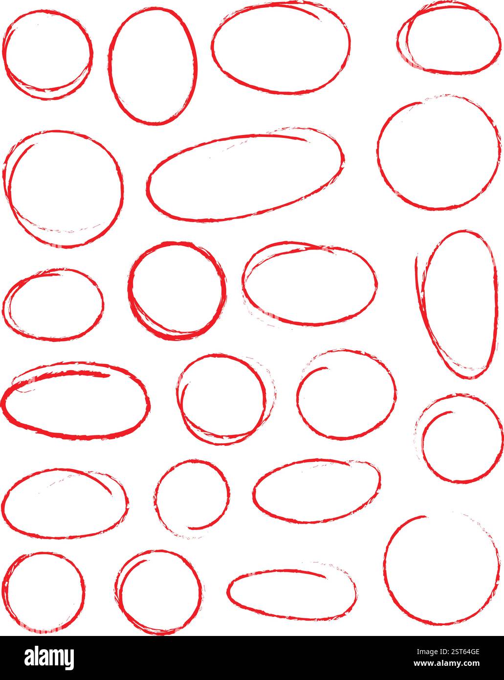Hand-Drawn Red Sketch Circles and Ovals - Vector Illustration Stock ...