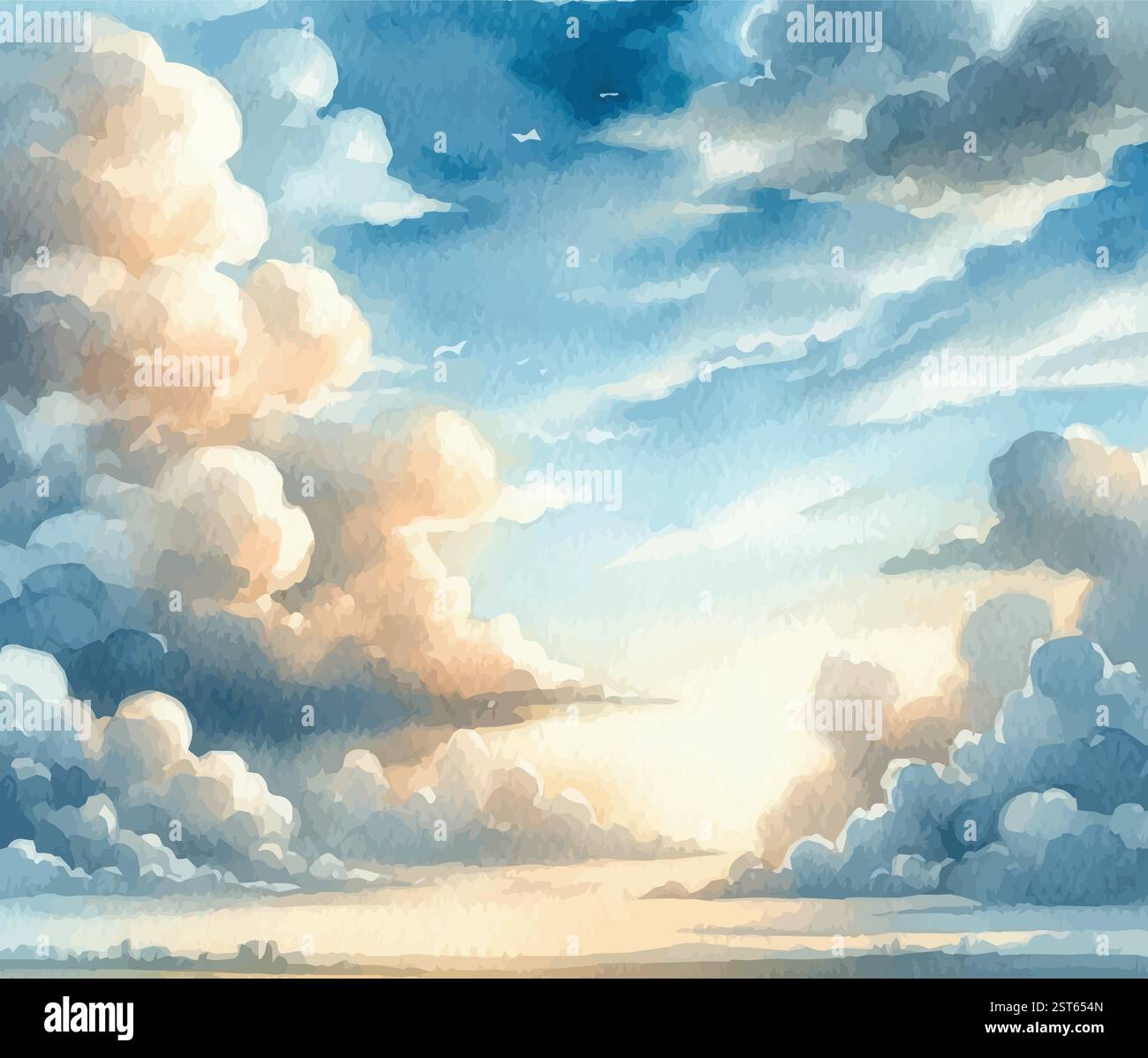 Watercolor Vector Illustration of a Sky with Clouds Stock Vector Image ...