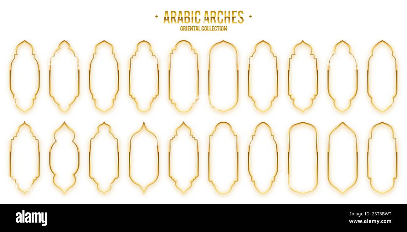 Islamic frames, oriental style. Golden arabic shapes, windows and ...
