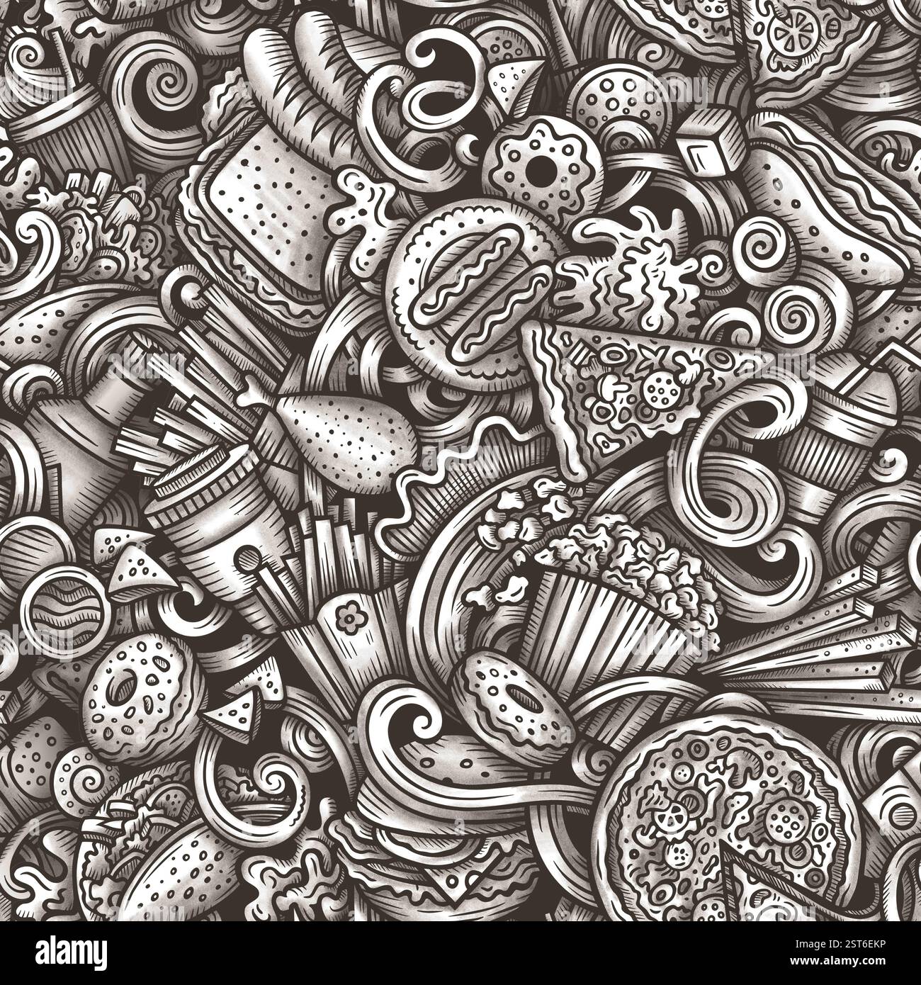 Cartoon doodles Fast Food seamless pattern Stock Photo - Alamy