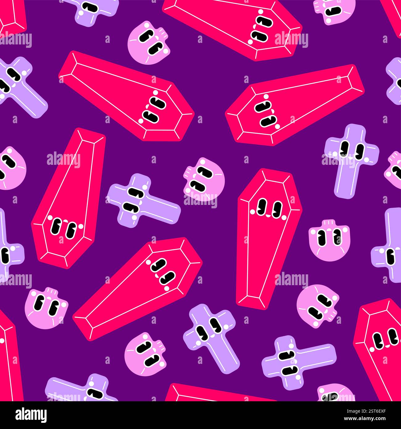 Cute Coffin and pretty cross pattern. Cemetery background. Stock Vector