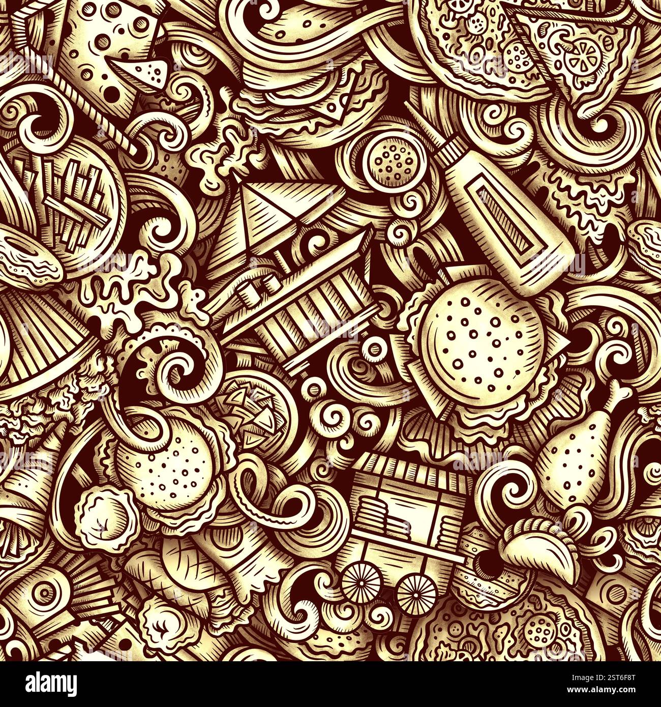 Cartoon doodles Fast Food seamless pattern Stock Photo - Alamy
