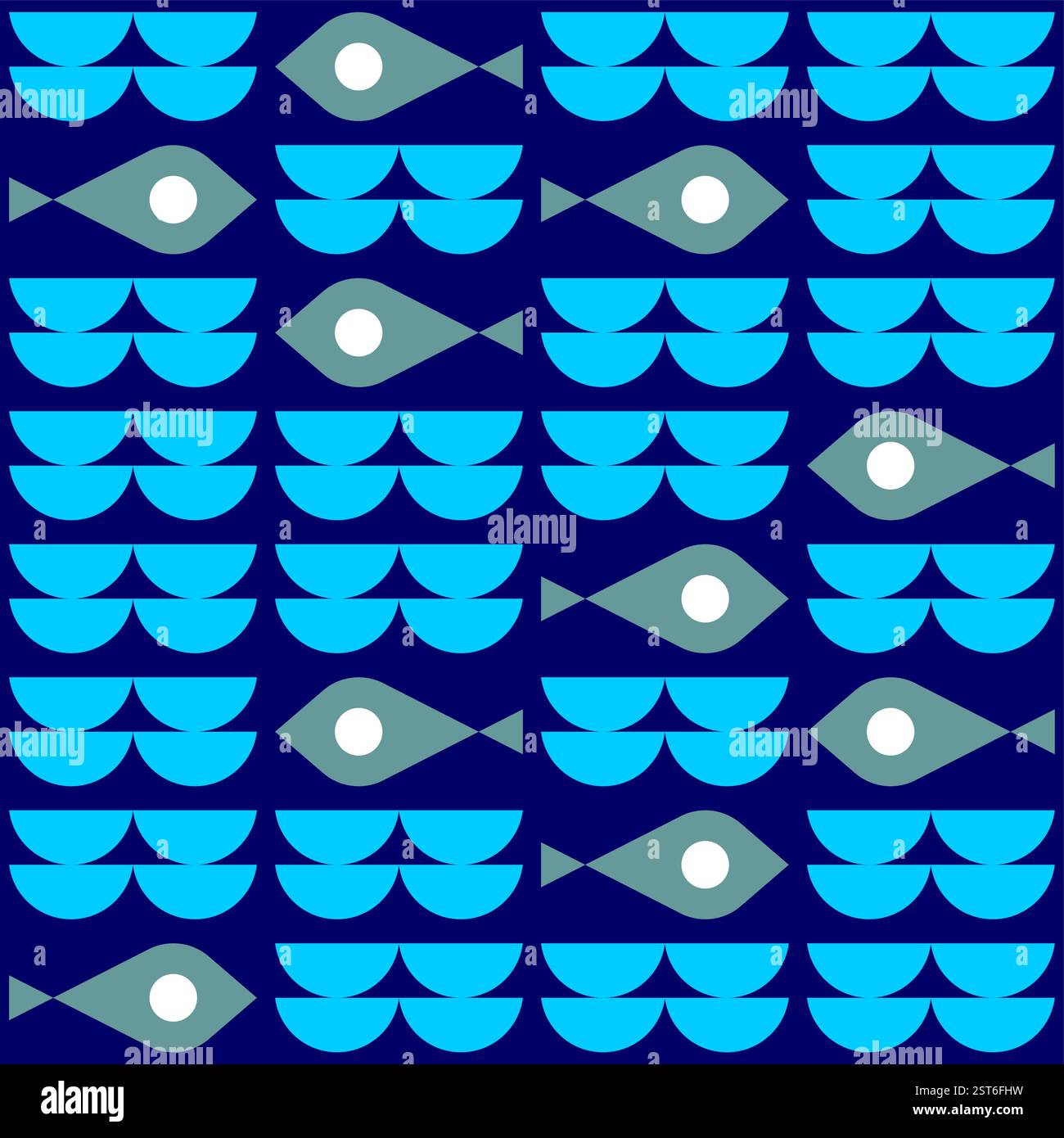 Fish and waves simple pattern seamless Stock Vector