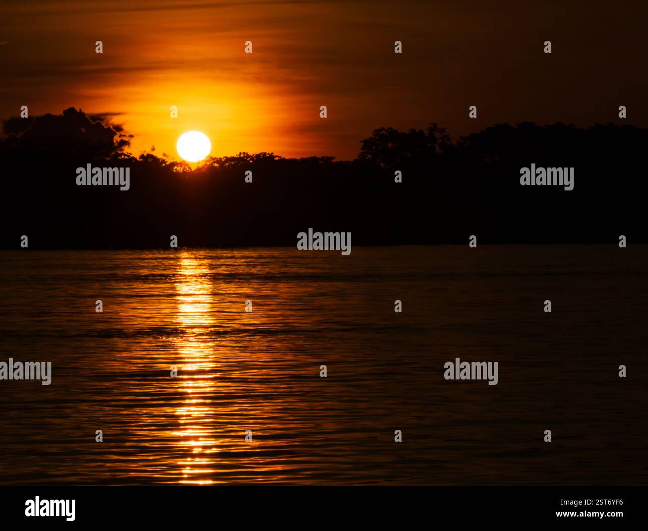 Sunset time over the Ukajali River in Amazon Rainforest, Amazonia ...