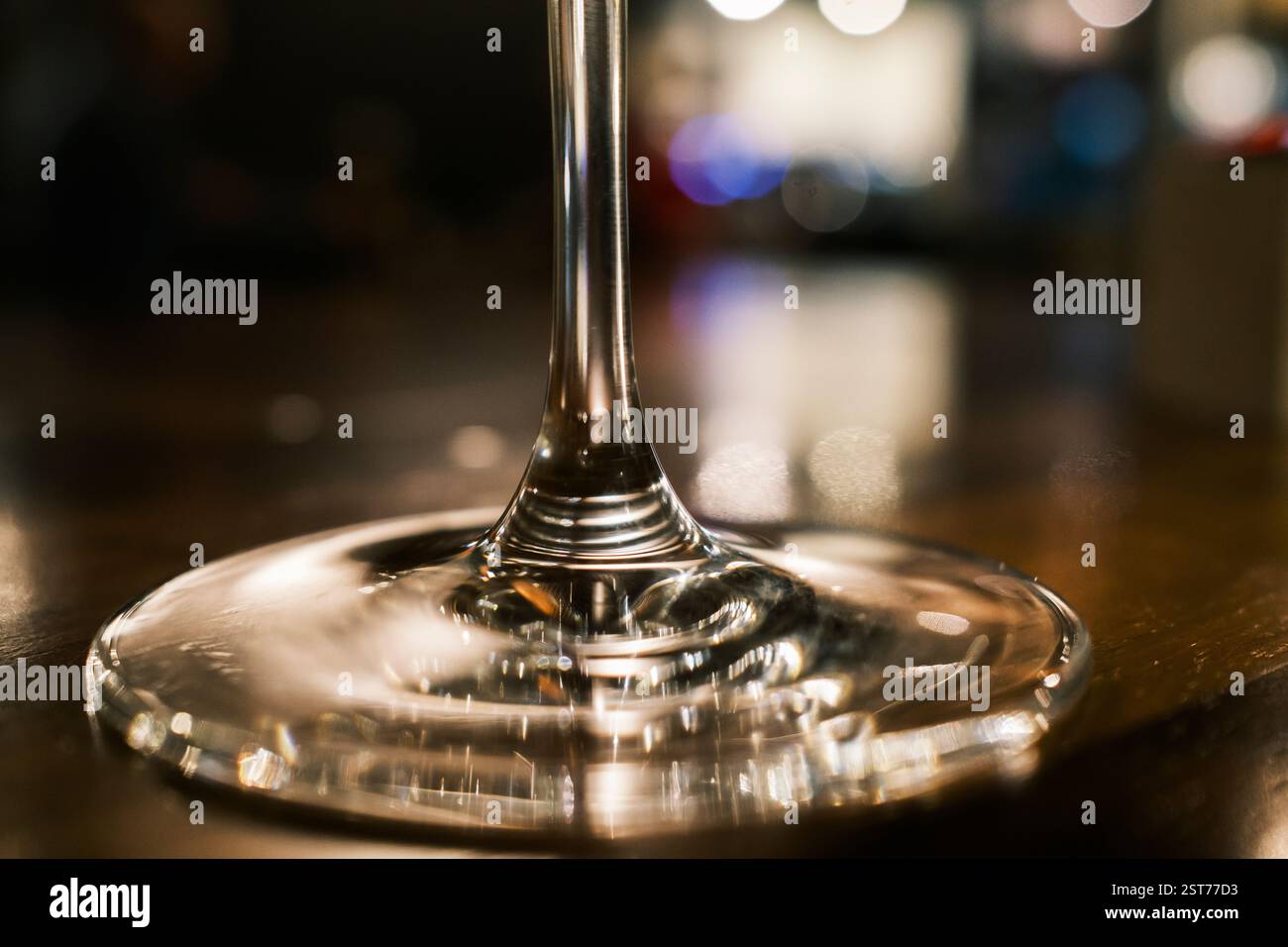 Wine glasses on a table in a bar. Stock Photo