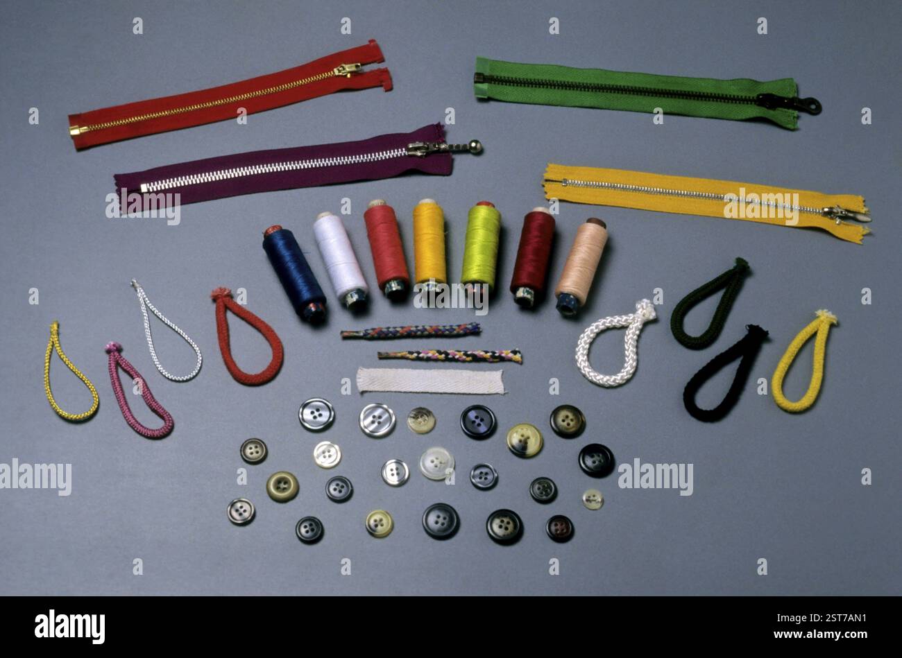 Concept, Buttons, bobbin thread balls, Tailoring Stock Photo
