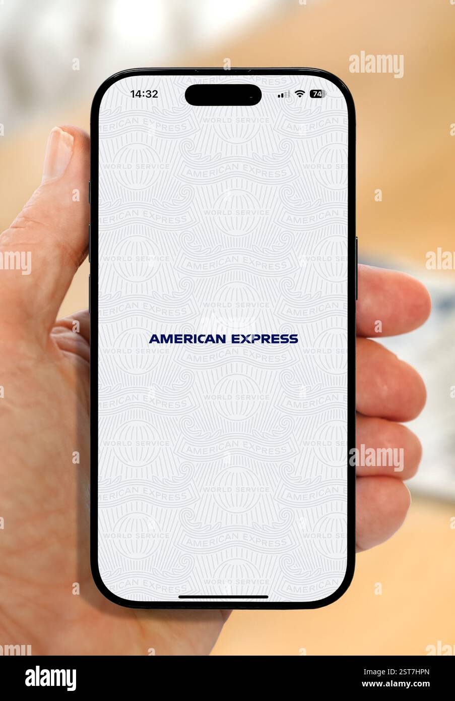 The American Express online banking app on an iPhone 16 Plus Stock Photo