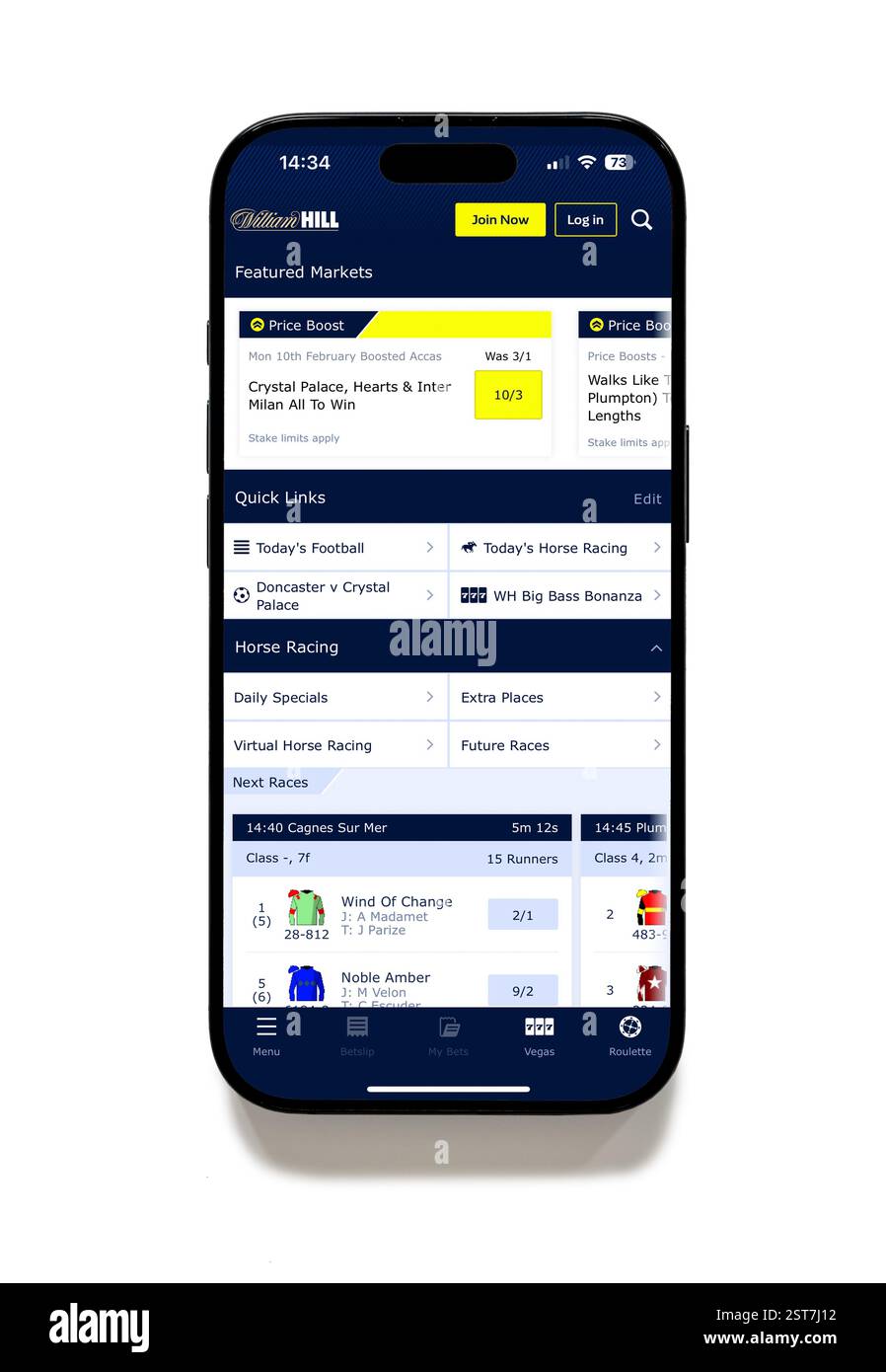 Aplicación de apuestas de William Hill en un iPhone