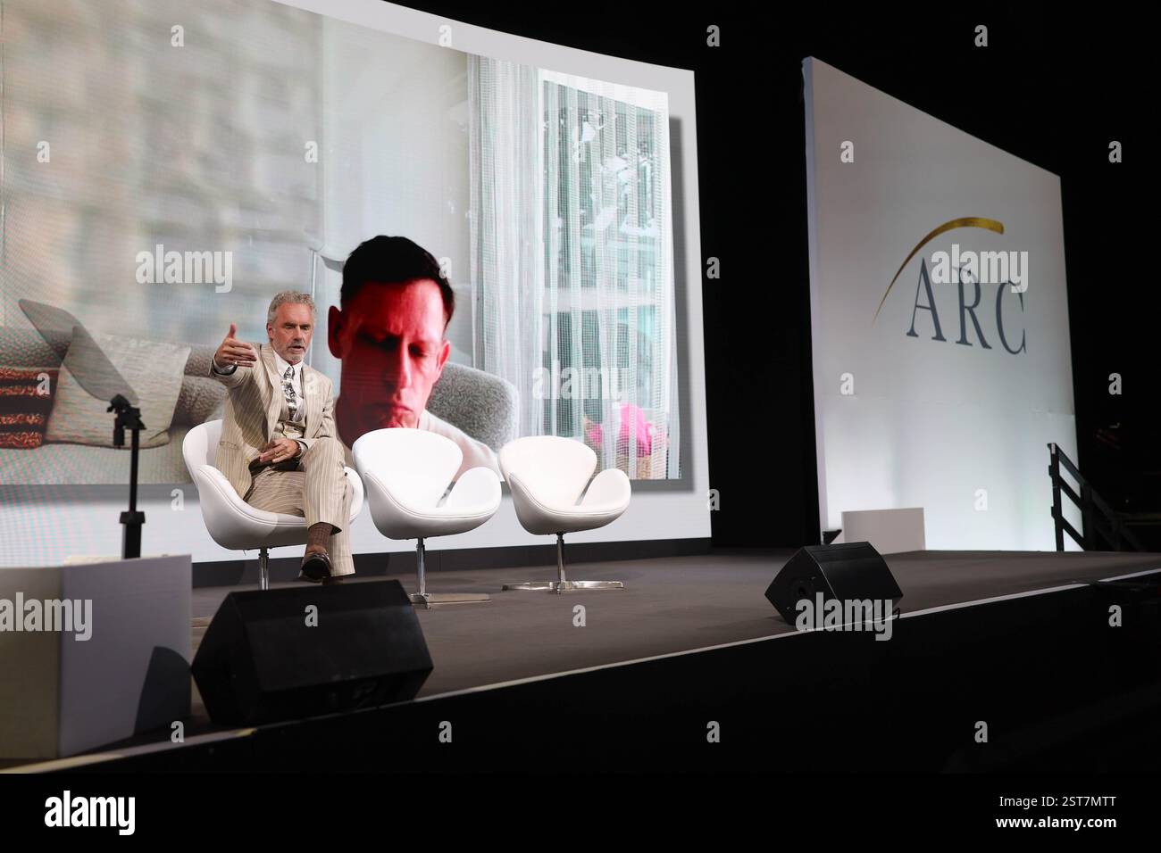 London, UK. 17th Feb, 2025. Image © Licensed to Parsons Media. 17/02/2025. London, United Kingdom. The Alliance For Responsible Citizenship Conference - Day One. ExCel London. The ÔIdentity in The Digital AgeÕ panel. Interview: Peter Thiel interviewed via video link by Jordan Peterson. Panel Chair: Jordan Peterson Panellists: Jonathan Pageau, Mary Harrington. Speaker: Sophie Winkleman during the Alliance for Responsible Citizenship conference 2025. Picture by Credit: andrew parsons/Alamy Live News Stock Photo