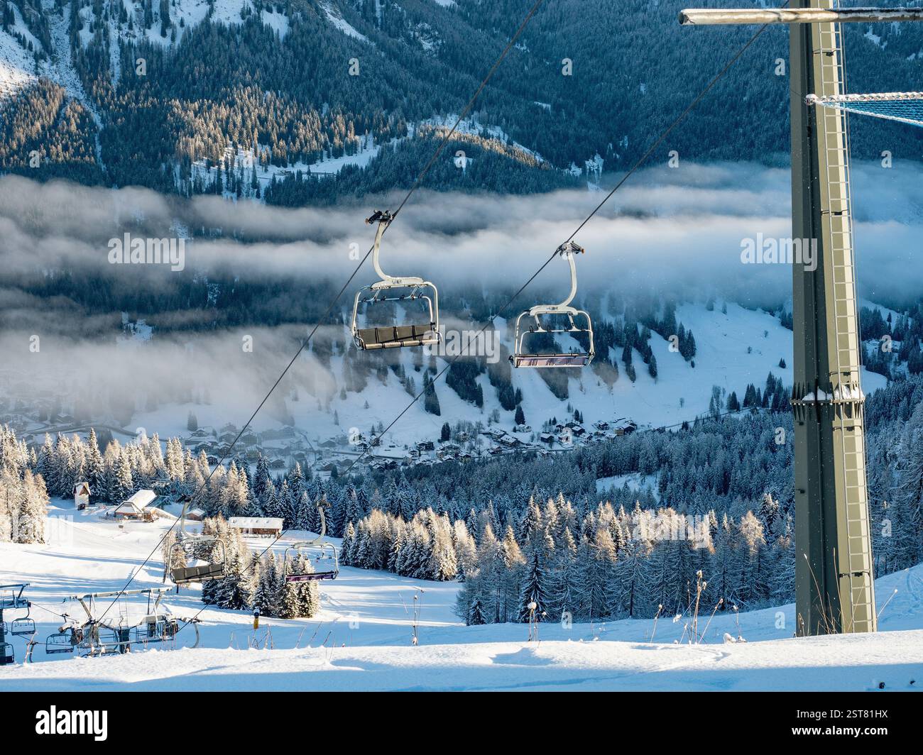The Civetta ski resort in the Dolomites stretches between snow-covered ...