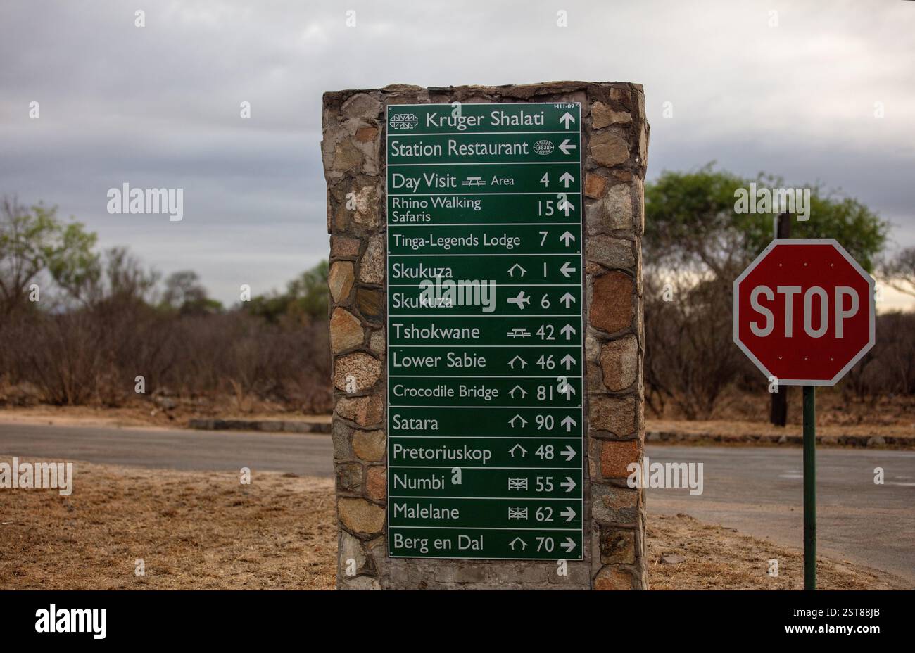 October 24, 2024. Kruger national park, South Africa. Stop road sign ...