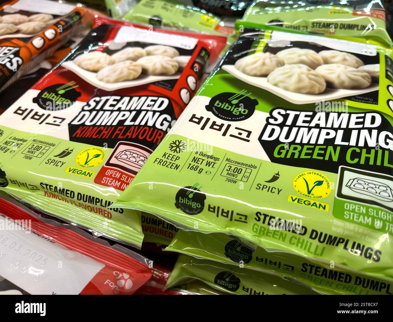 steamed dumplings, vegan food, consumerism, supermarket fridge, frozen food, frozen products, frozen packed food, frozen food packaging, Asian food - Smartphone Captured Stock Image