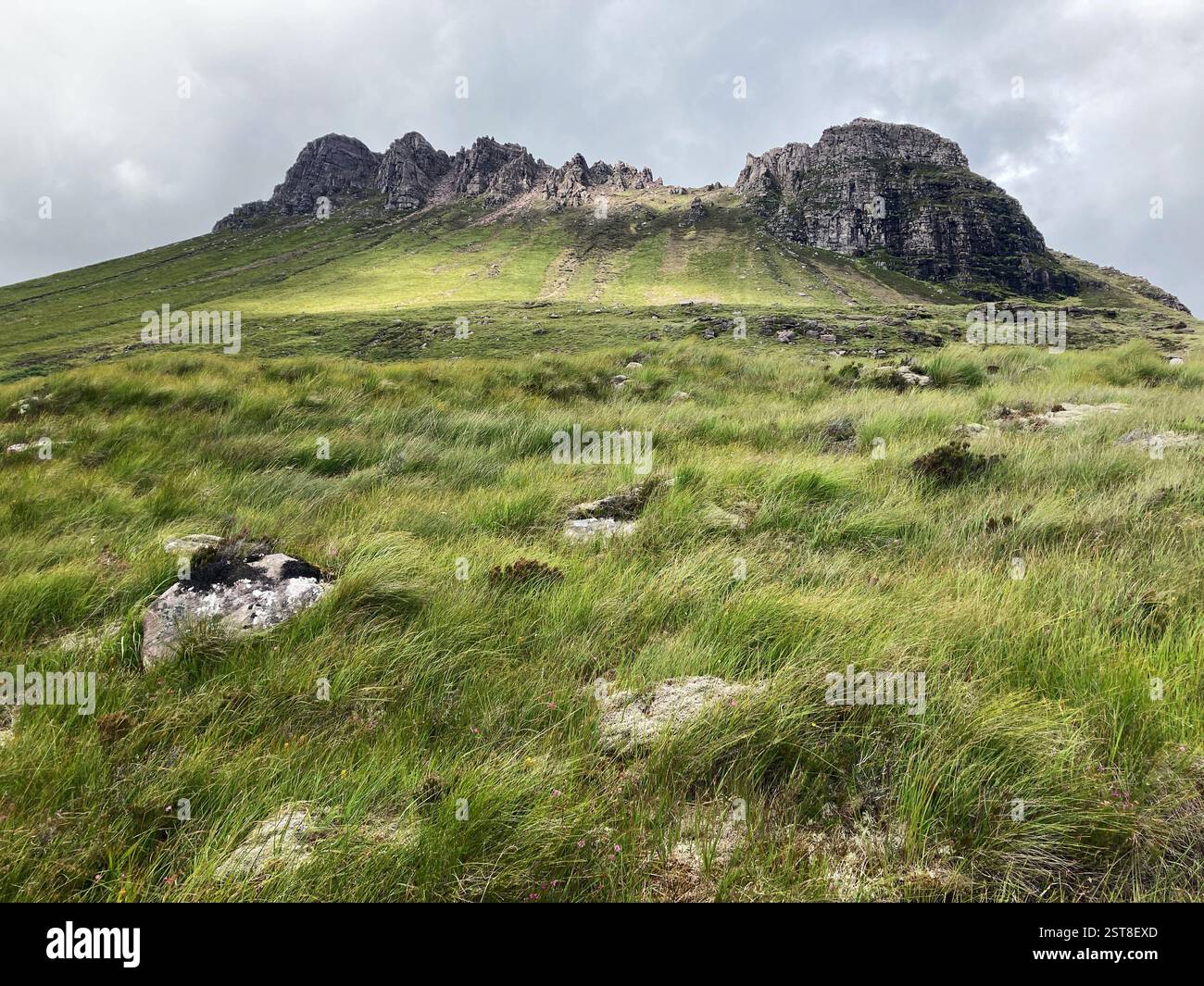Stac Pollaidh or Stack Polly, viewed from the south, iconic mountain in Inverpolly, North West Scotland - Smartphone Captured Stock Image