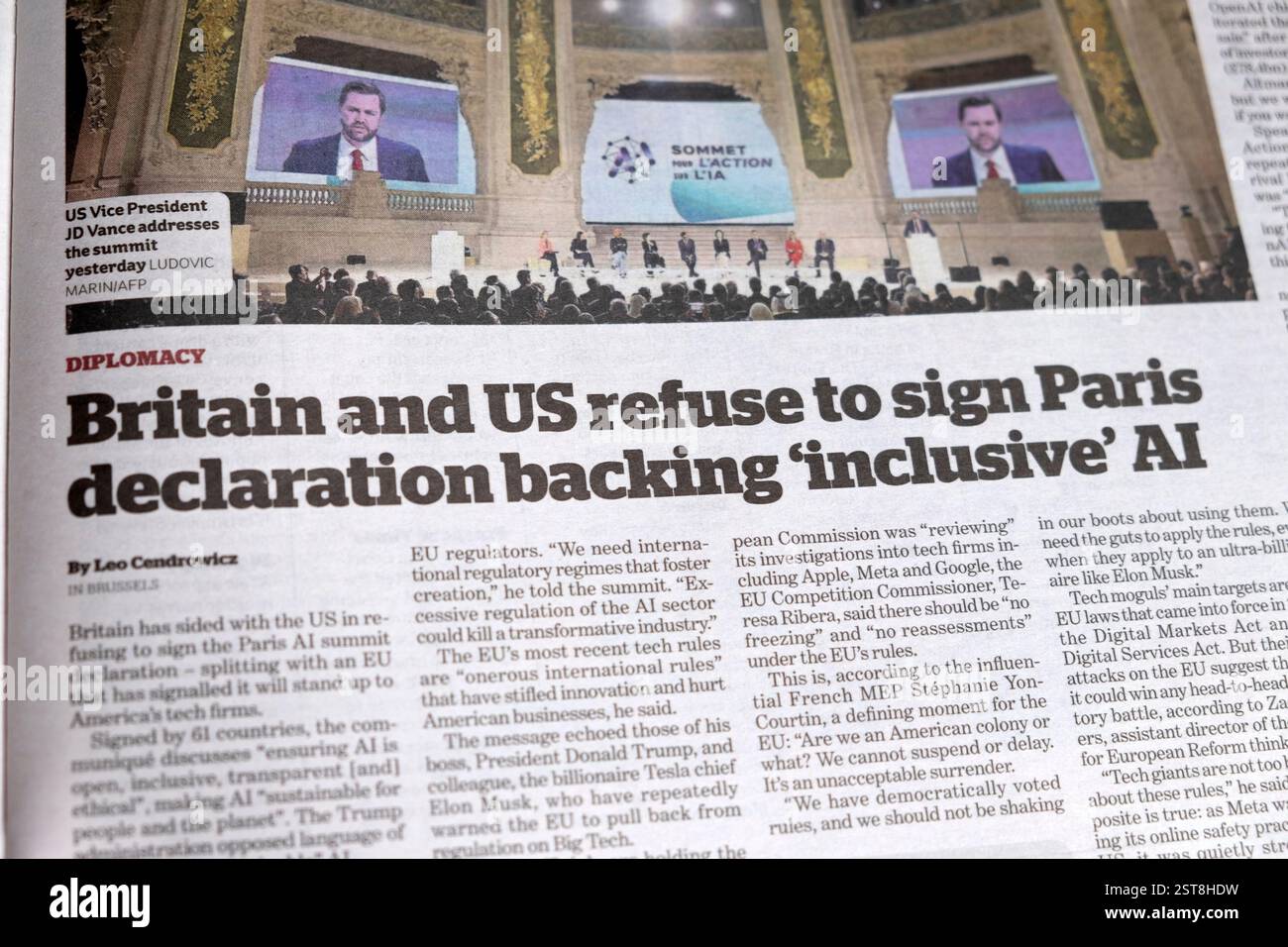 'Britain and US refuse to sign Paris declaration backing inclusive AI ...