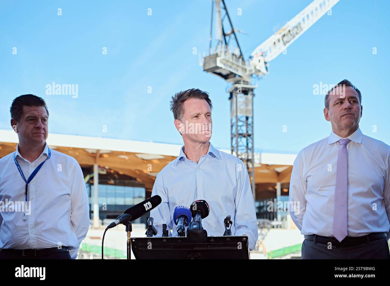 NSW Premier Chris Minns during a visit to the Sydney Fish Market site ...