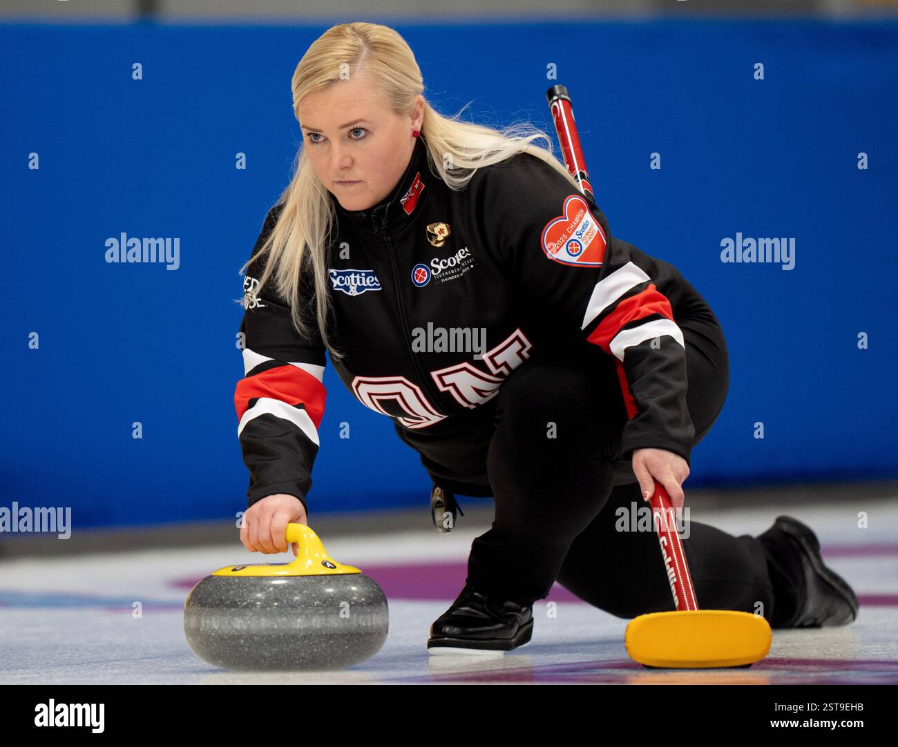 Thunder Bay, Canada. 17th Feb, 2025. Ontario skip Danielle Inglis delivers a stone during