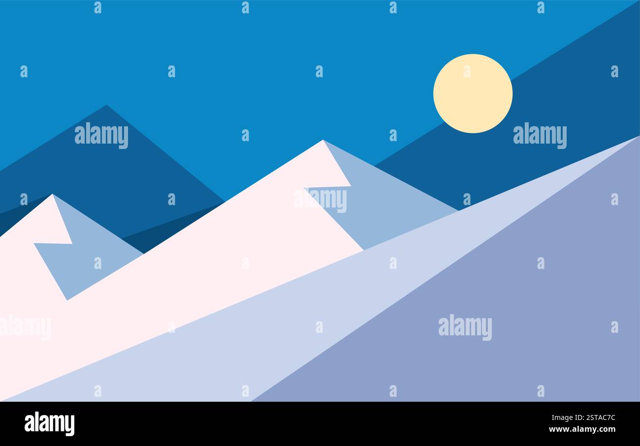 abstract mountains with sun background. landscape moon design Stock Vector