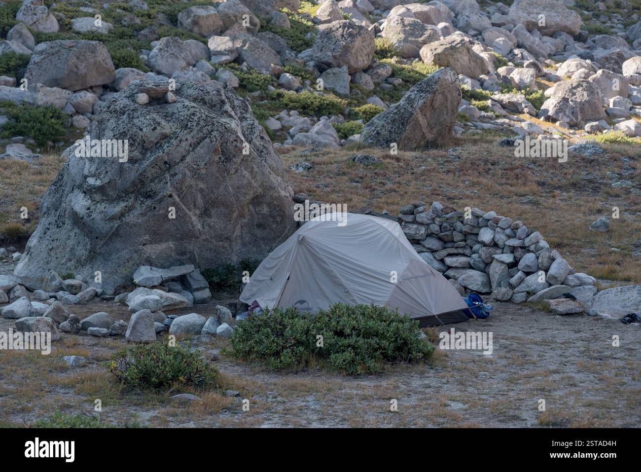 Sheltered campsite, Wind River Range, Wyoming. Stock Photo