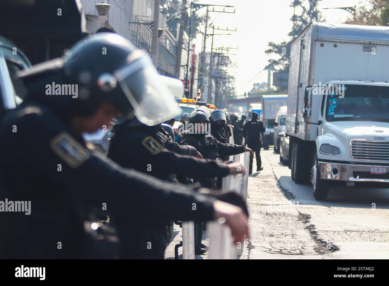 Riot Police Stop The Crane Drivers Demonstration Riot police guard the ...