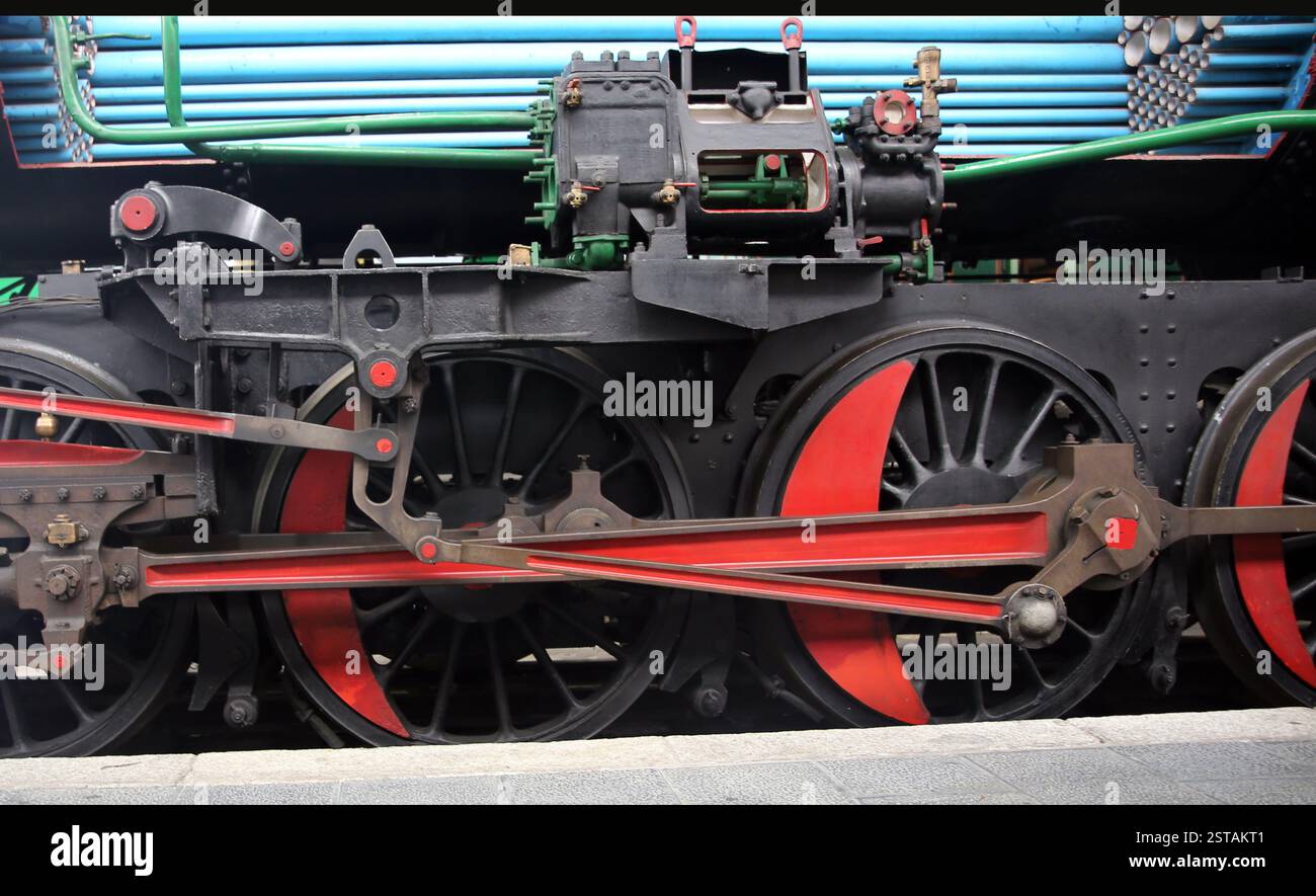 Steam locomotive. 141F-2416. (Euskalduna Company, Spain, 1960). Piston wheel. Railway Museum, Madrid. Spain. Stock Photo