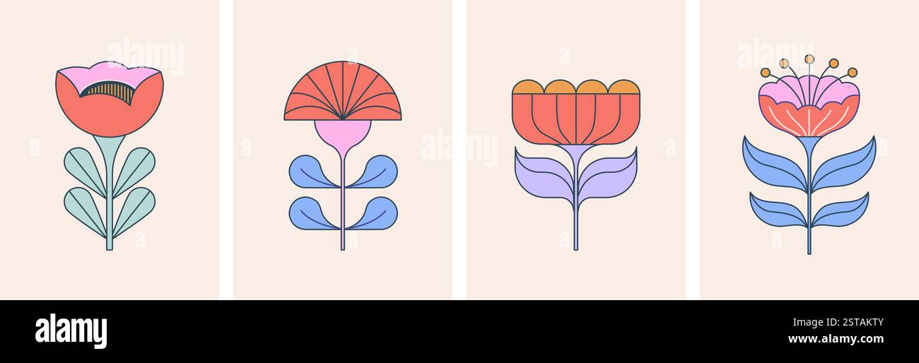 Geometric Spring Fowers Geometric flowers collection, Nordic, Scandinavian style flowers ...