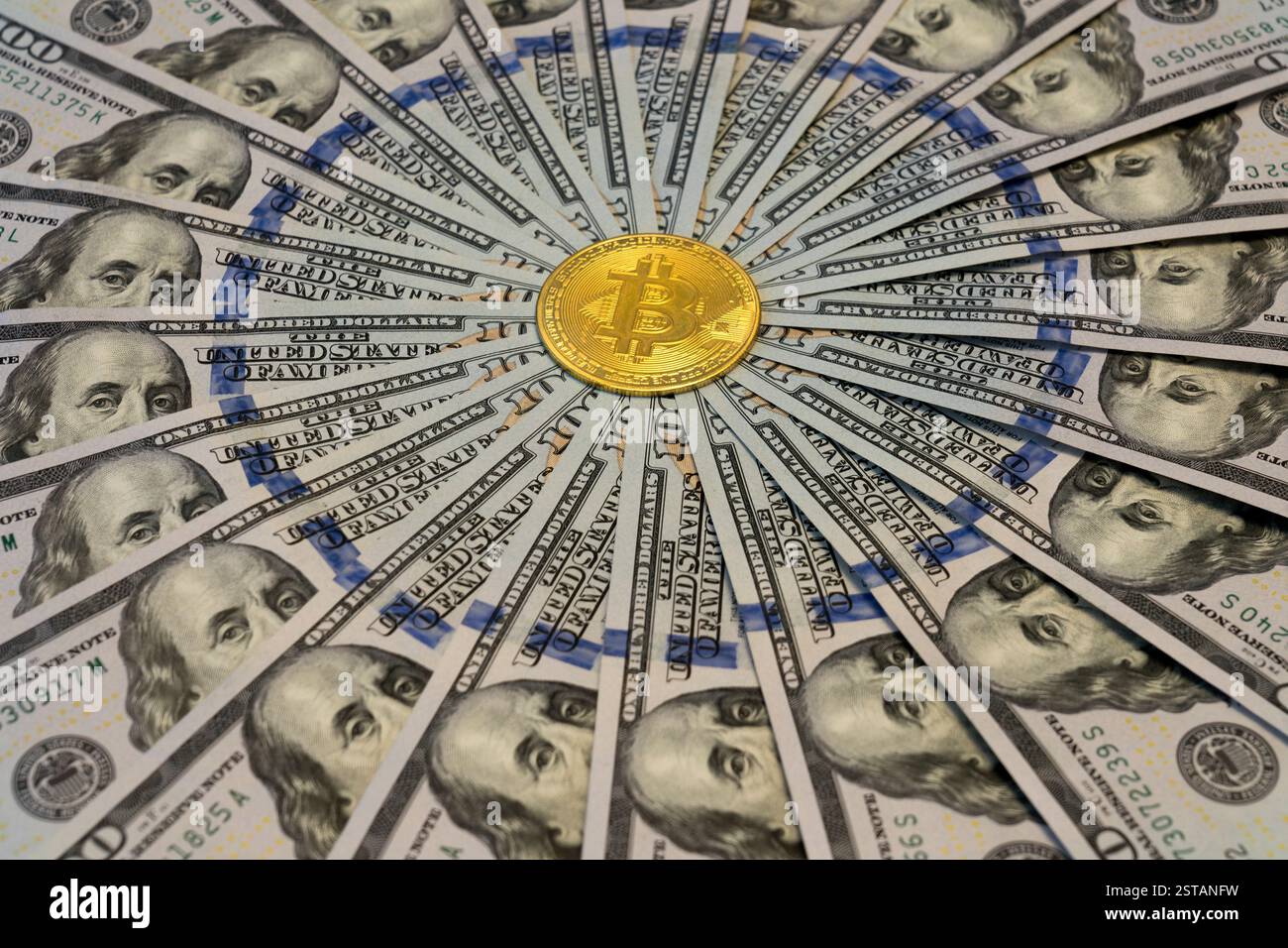 Cryptocurrency of the Bitcoin with Benjamin Franklin portrait from one  hundred american dollars. Business concept of worldwide cryptocurrency  Stock Photo - Alamy