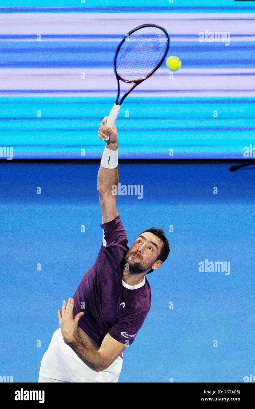 Doha, Qatar. 17th Feb, 2025. Marin Cilic of Croatia during the 2025