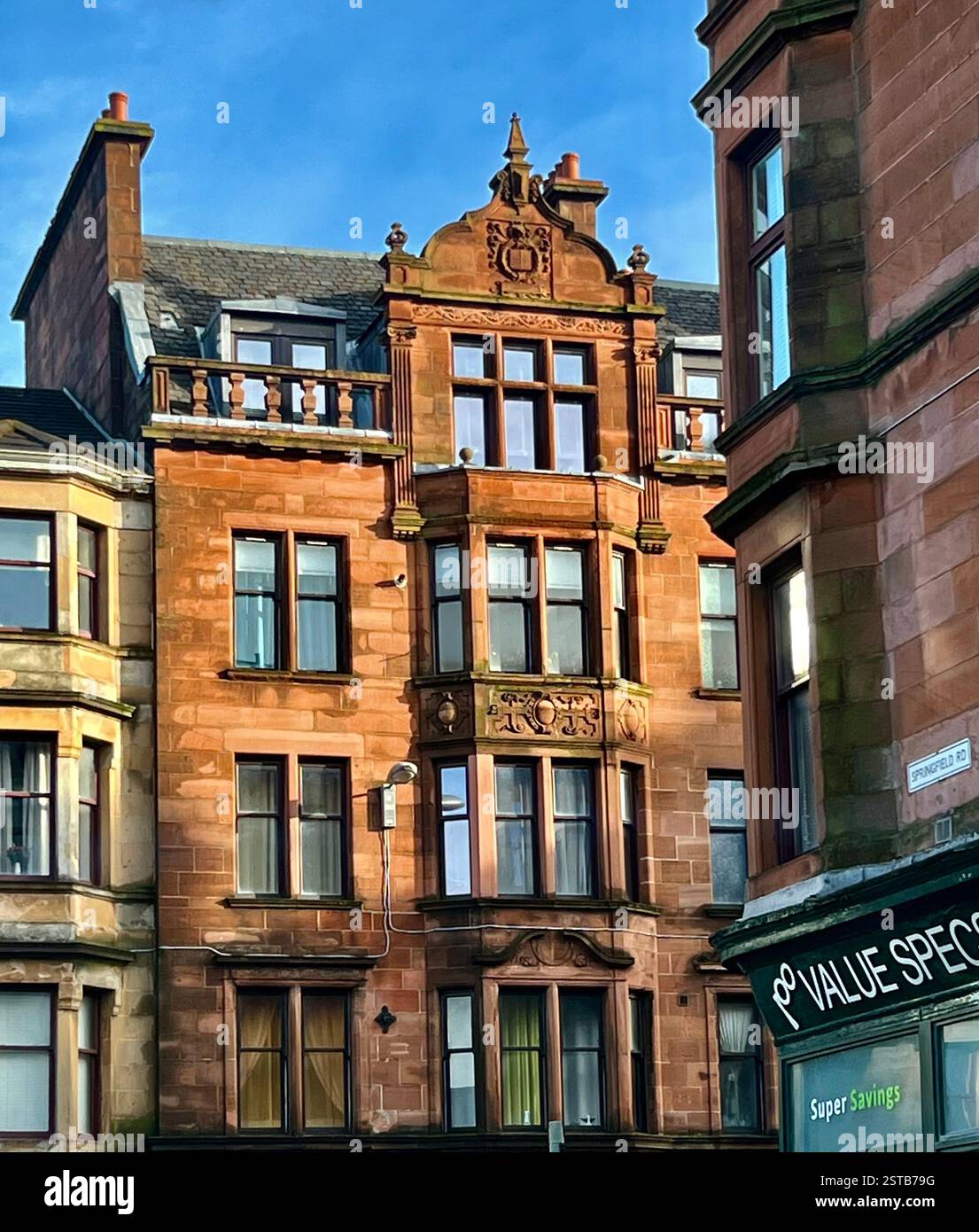 Beautiful architectural detail on a Tenement building in Glasgows East End, central Scotland - Smartphone Captured Stock Image