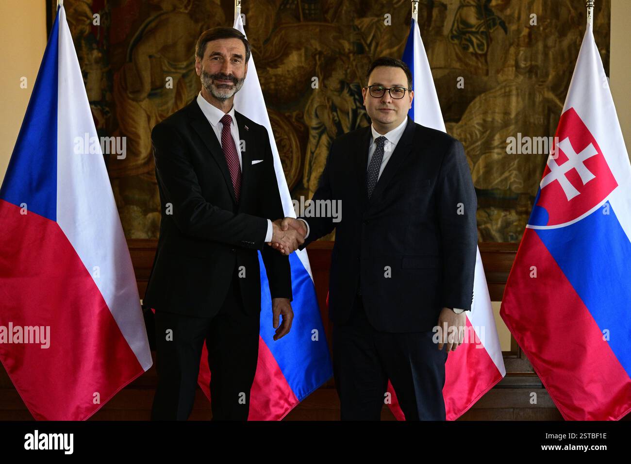 Prague, Czech Republic. 18th Feb, 2025. From right Czech Foreign