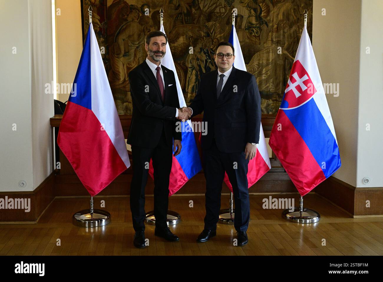 Prague, Czech Republic. 18th Feb, 2025. From right Czech Foreign