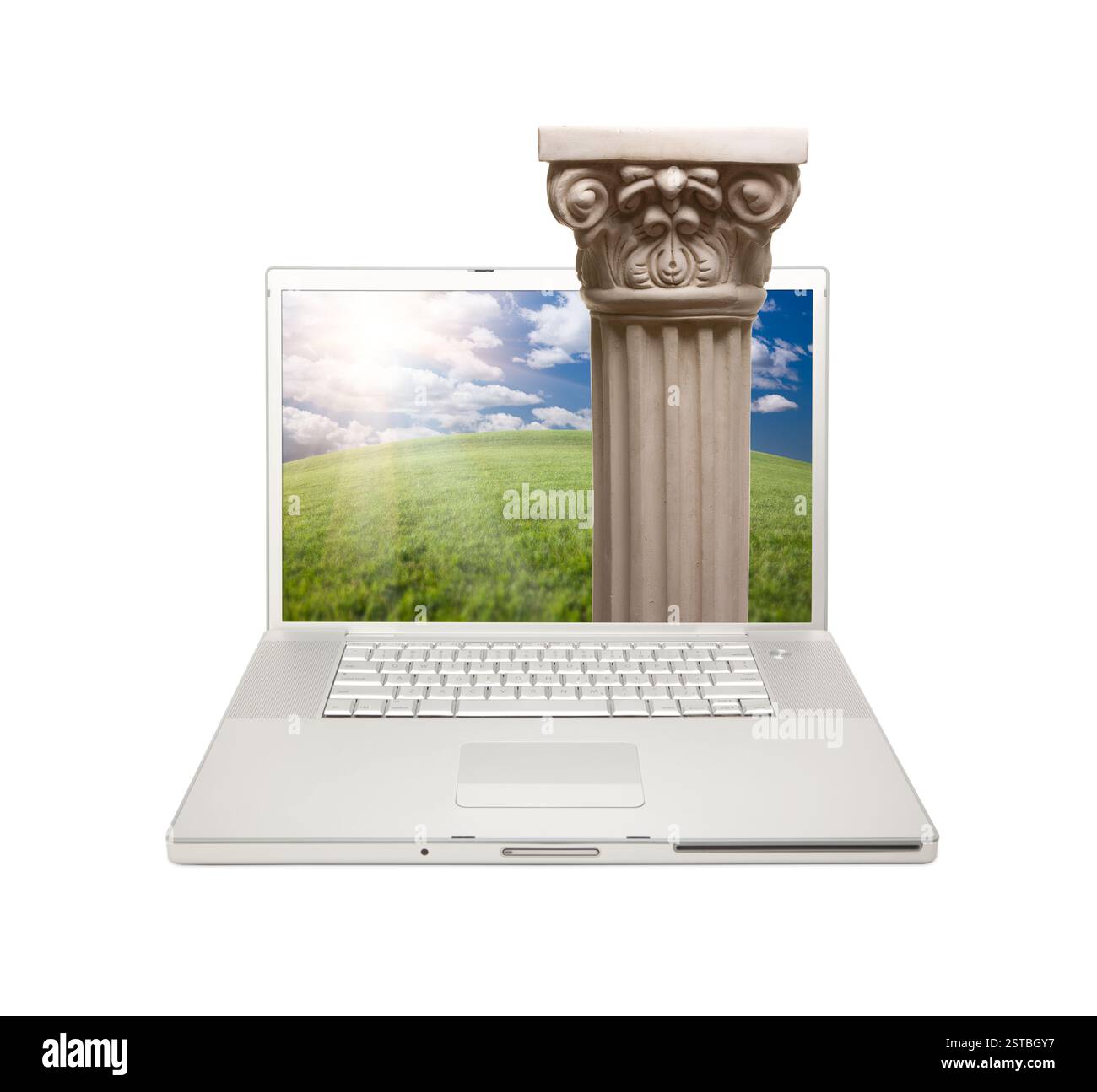 Silver Computer Laptop Isolated on White with Classic Column Extruding ...