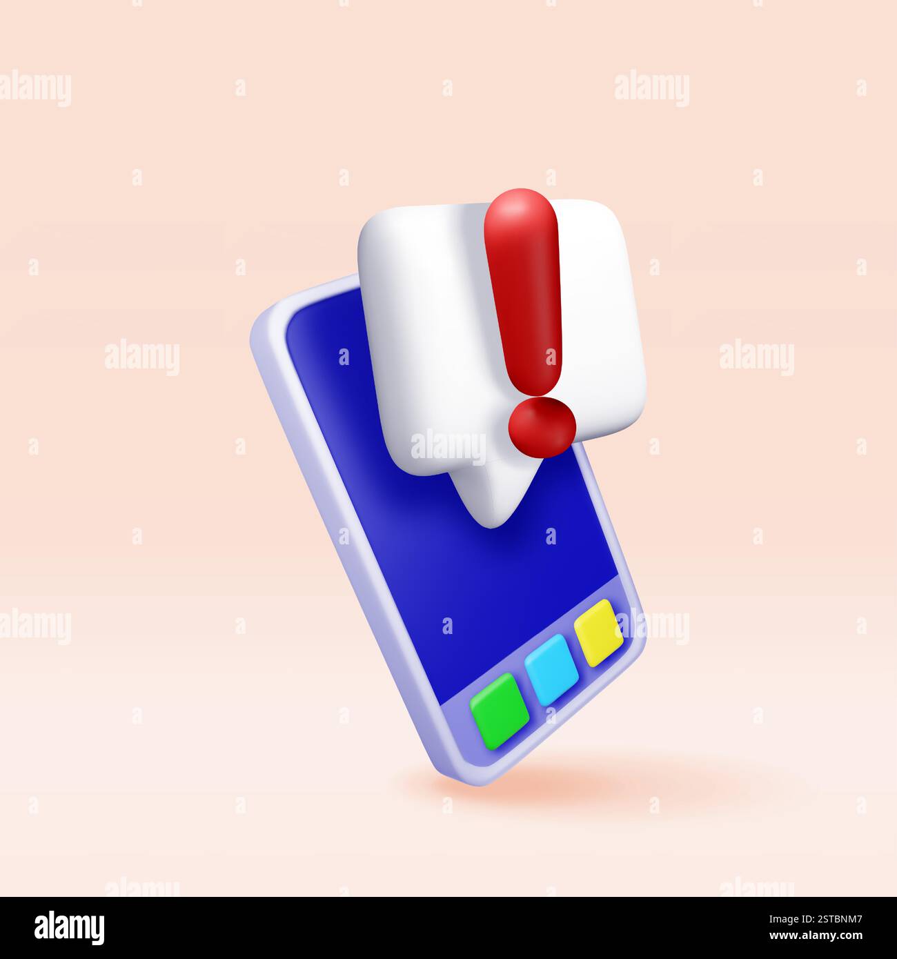 3D exclamation mark in chat bubble in smartphone. Stock Vector