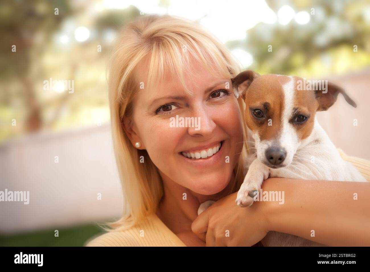 Attractive Woman and Her Jack Russell Terrier Dog Stock Photo