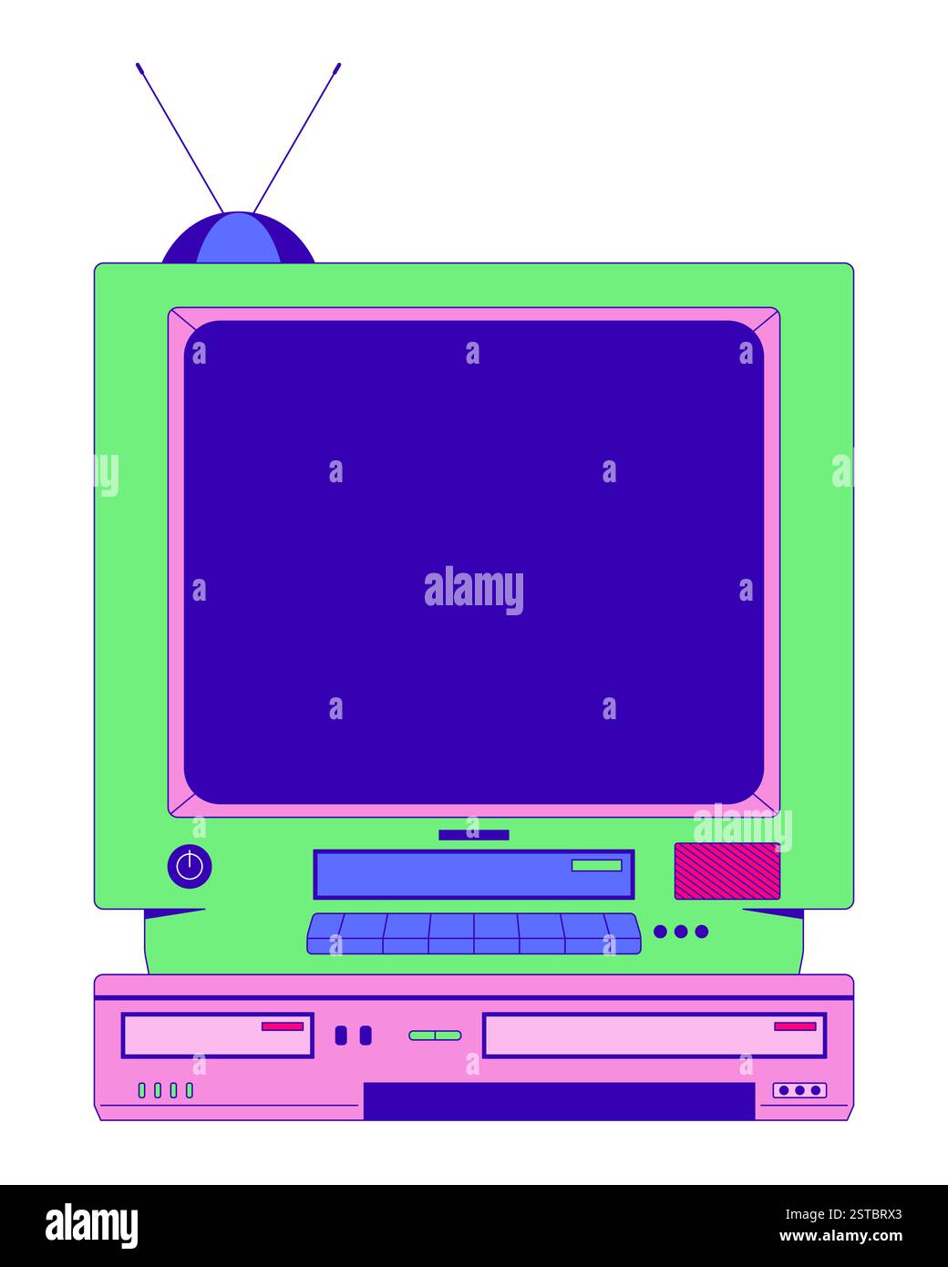 Retro television with DVD player 2D cartoon object Stock Vector