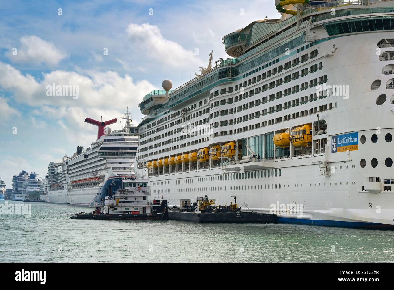 Miami Florida USA 1 December 2023 Cruise Ships Docked In The Port miami-florida-usa-1-december-2023-cruise-ships-docked-in-the-port