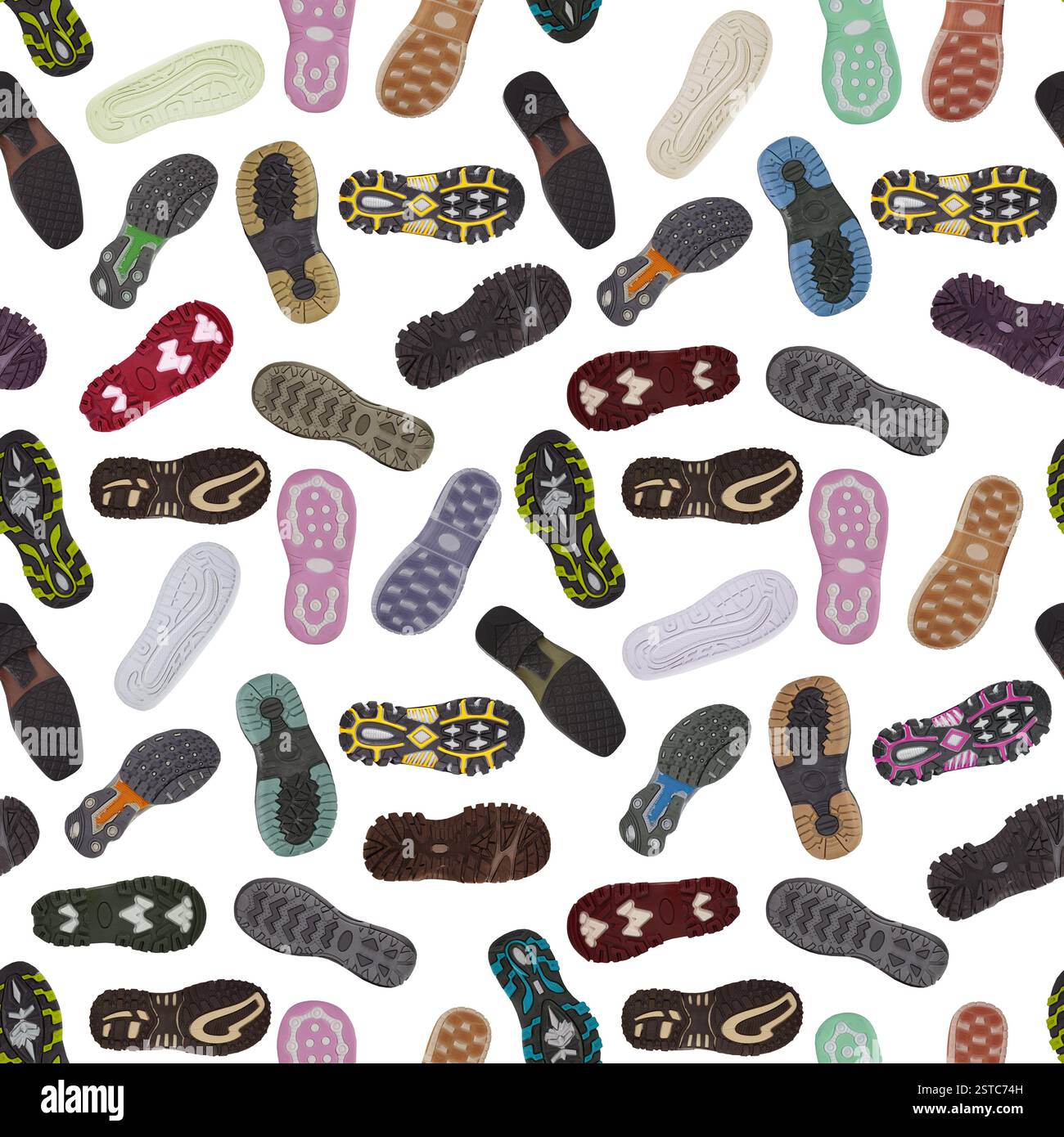 Seamless texture - different soles of shoes on a white background Stock ...