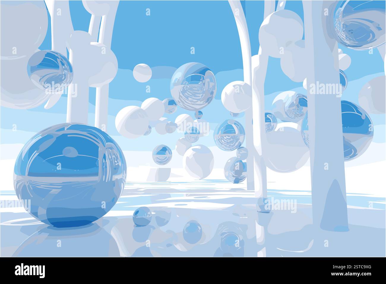 Abstract Blue and White 3D Art – Organic Shaped Glass Spheres Stock ...