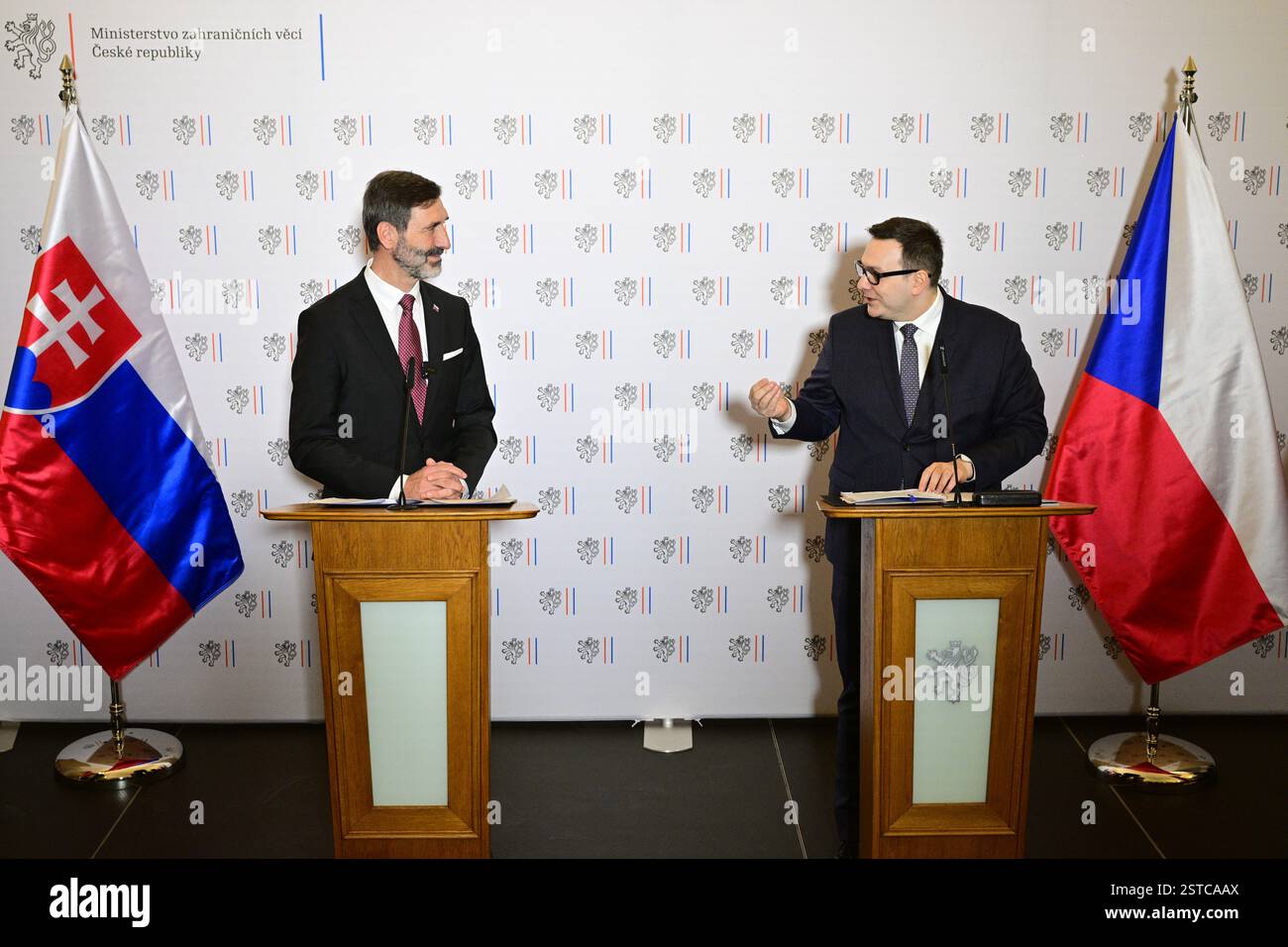 Prague, Czech Republic. 18th Feb, 2025. From right Czech Foreign