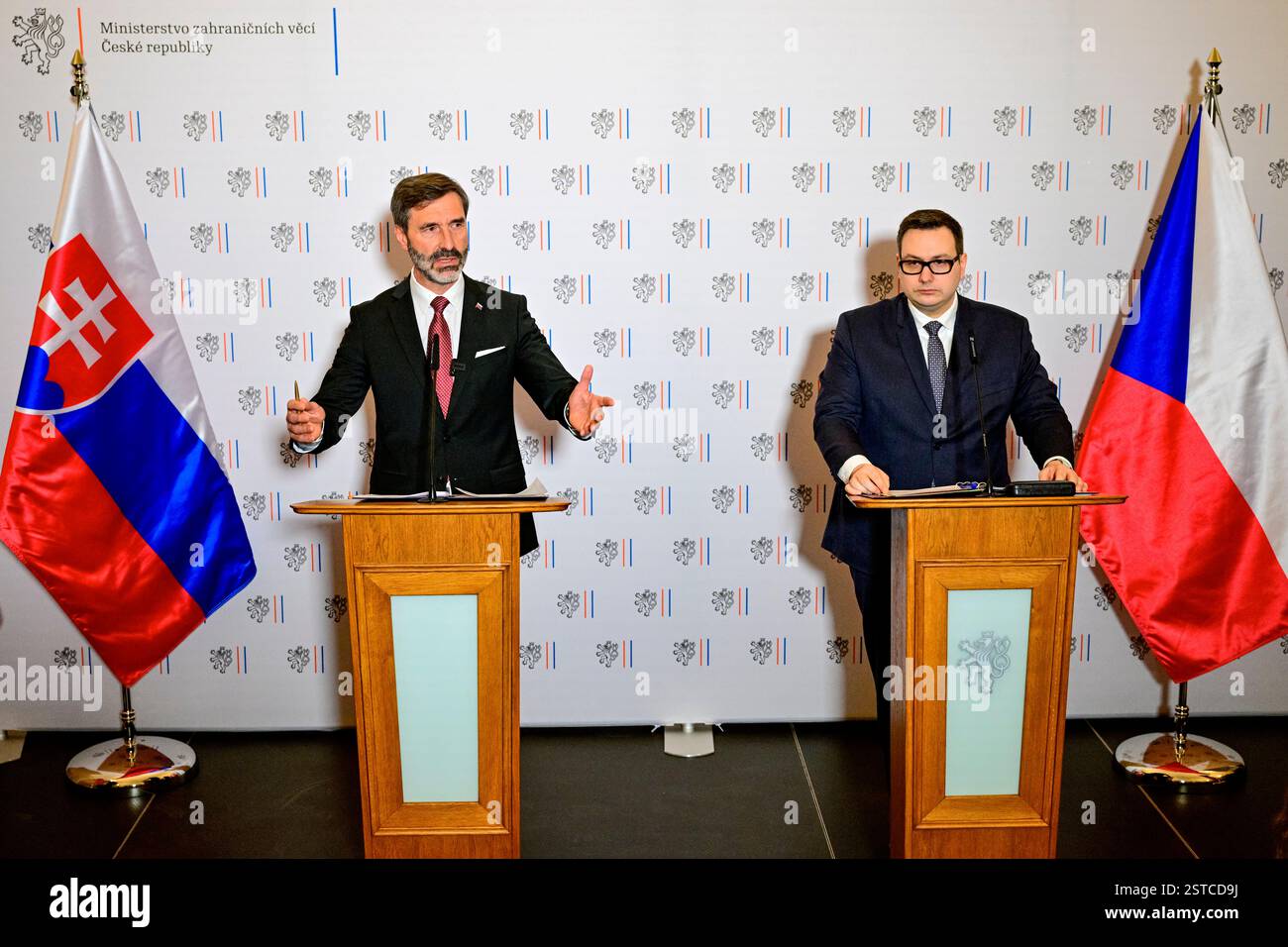 Prague, Czech Republic. 18th Feb, 2025. From right Czech Foreign