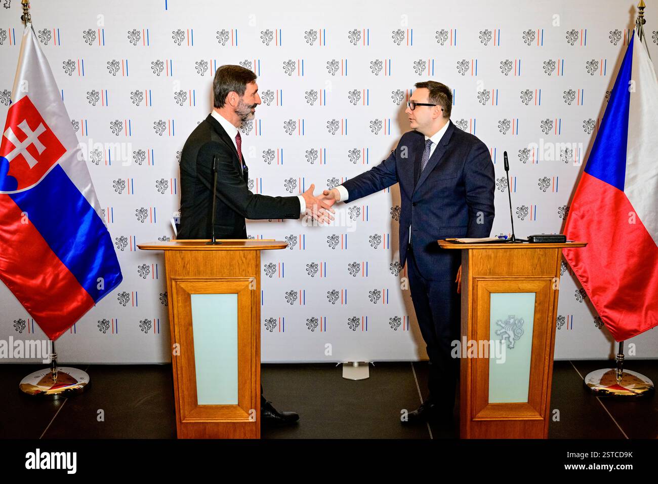 Prague, Czech Republic. 18th Feb, 2025. From right Czech Foreign