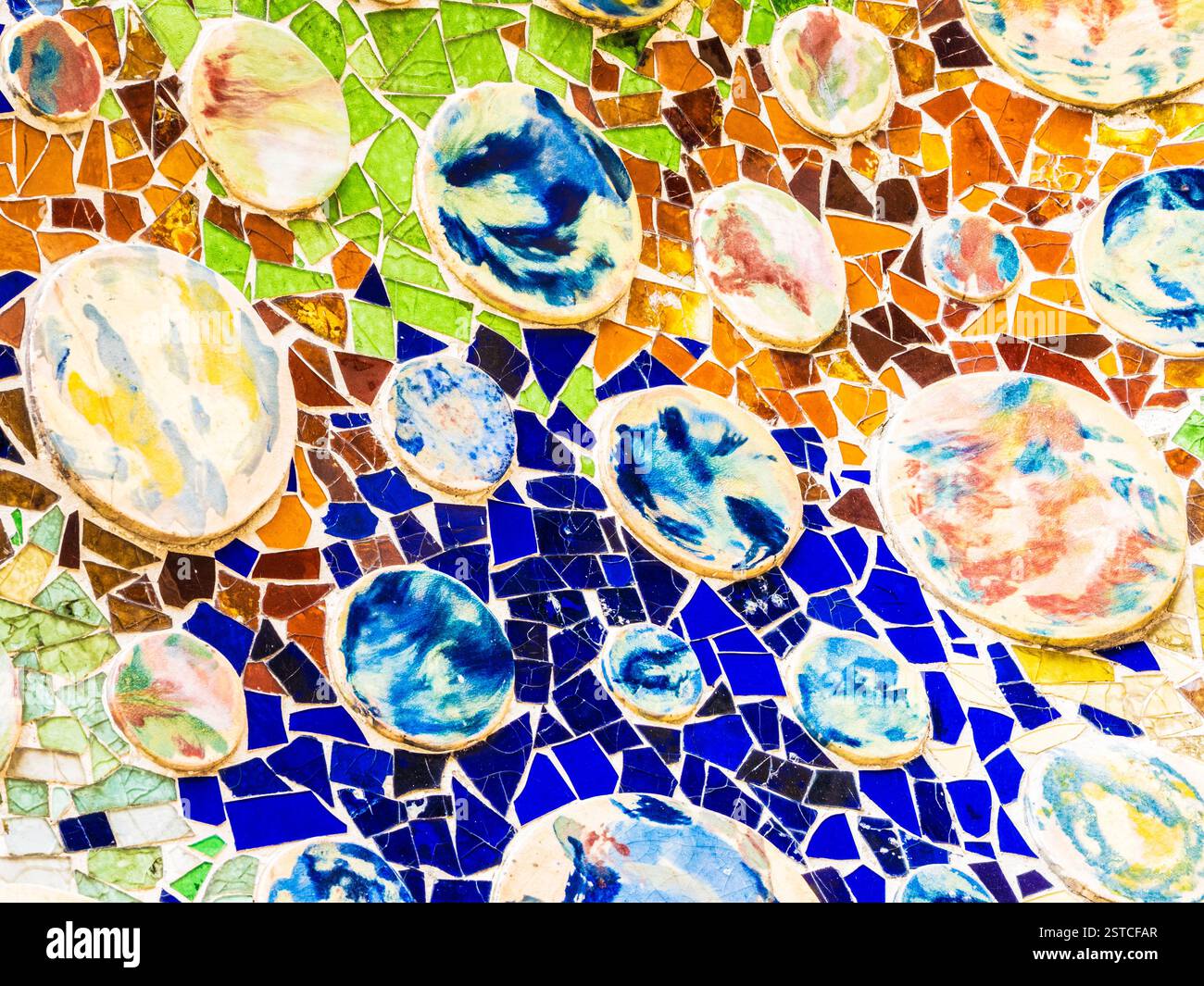 Close Up Detail Of The Mosaics On The Roof Terrace Of Casa Batll close-up-detail-of-the-mosaics-on-the-roof-terrace-of-casa-batll